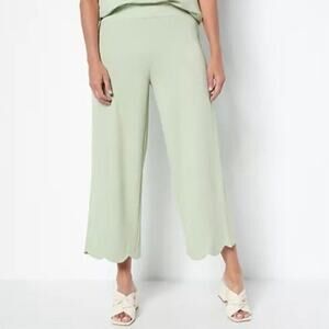 ISAAC MIZRAHI LIVE NWOT Pebble Knit Wide Leg Pants with Scallop Green Size 3XP